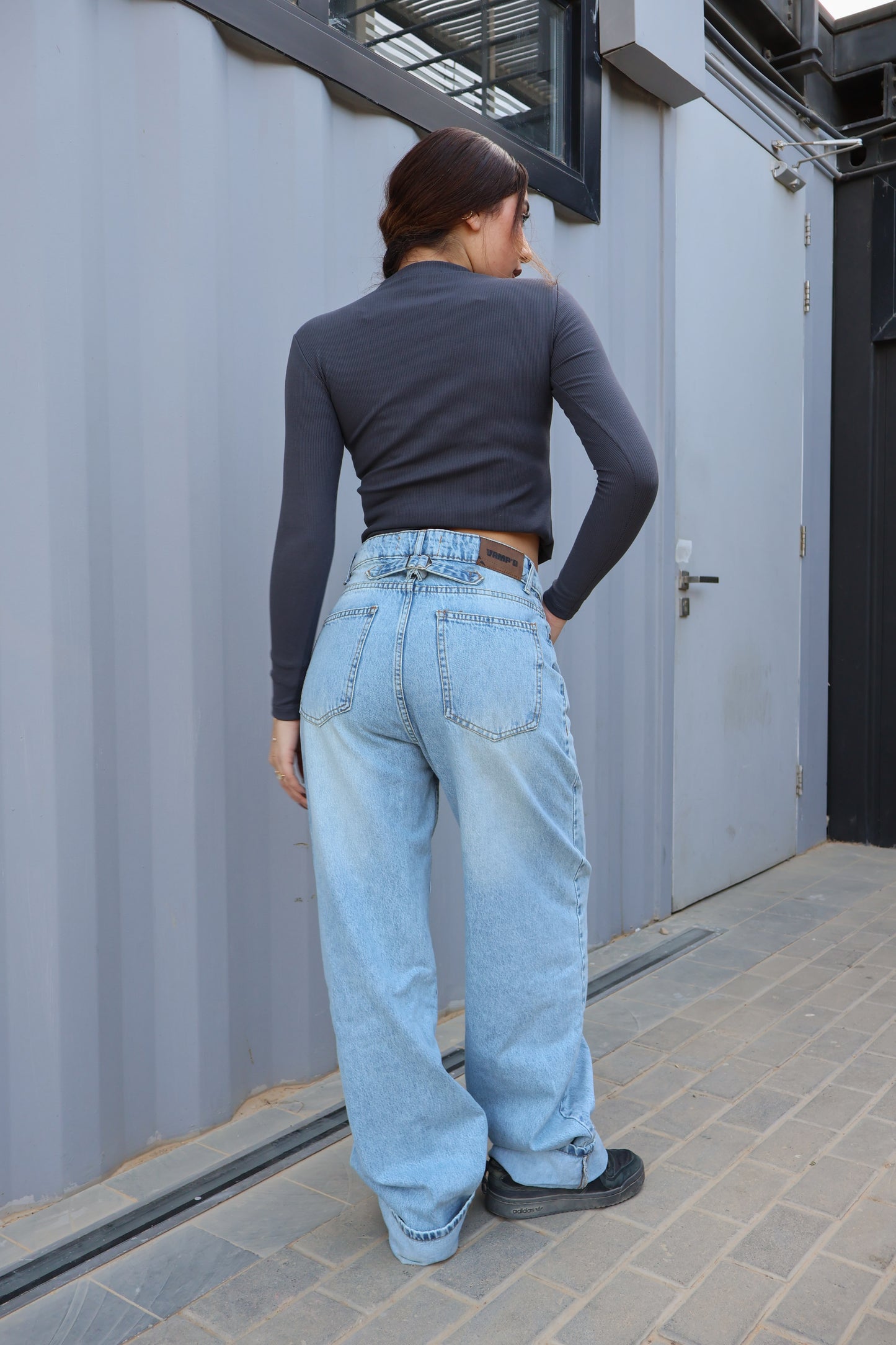 LIGHT BLUE WIDE LEG DENIM WITH TURN UP HEMS