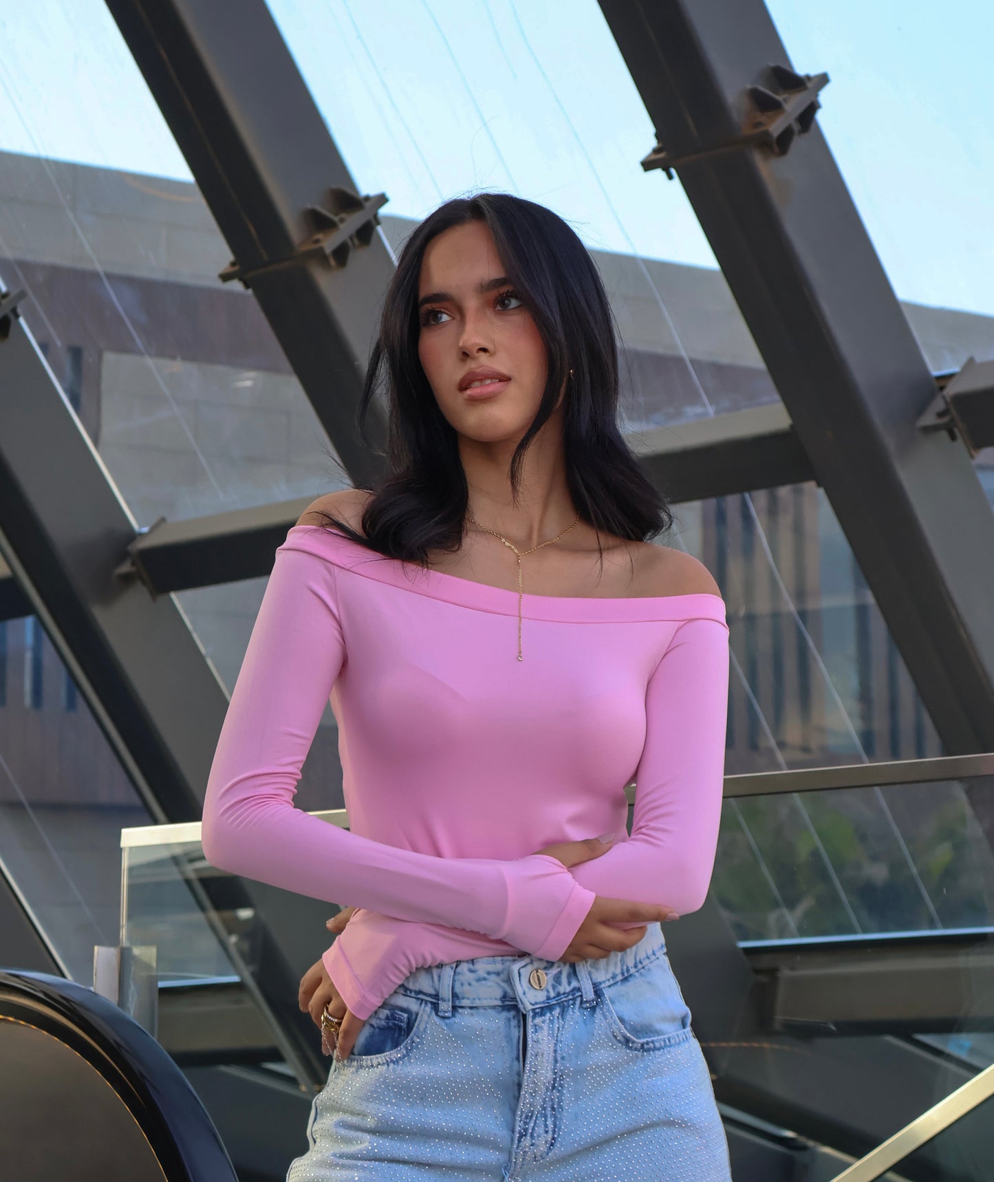 BABY PINK OFF SHOULDERS BASIC TOP