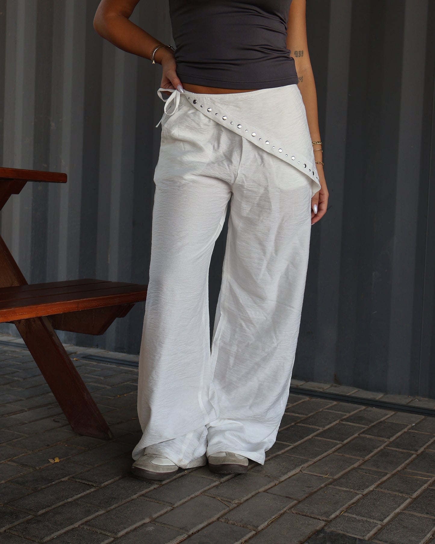 LINEN WIDE LEG PANTS WITH WAIST WRAP