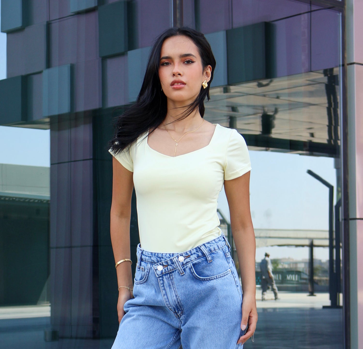 SQUARE NECK SHORT SLEEVED BASIC TOP