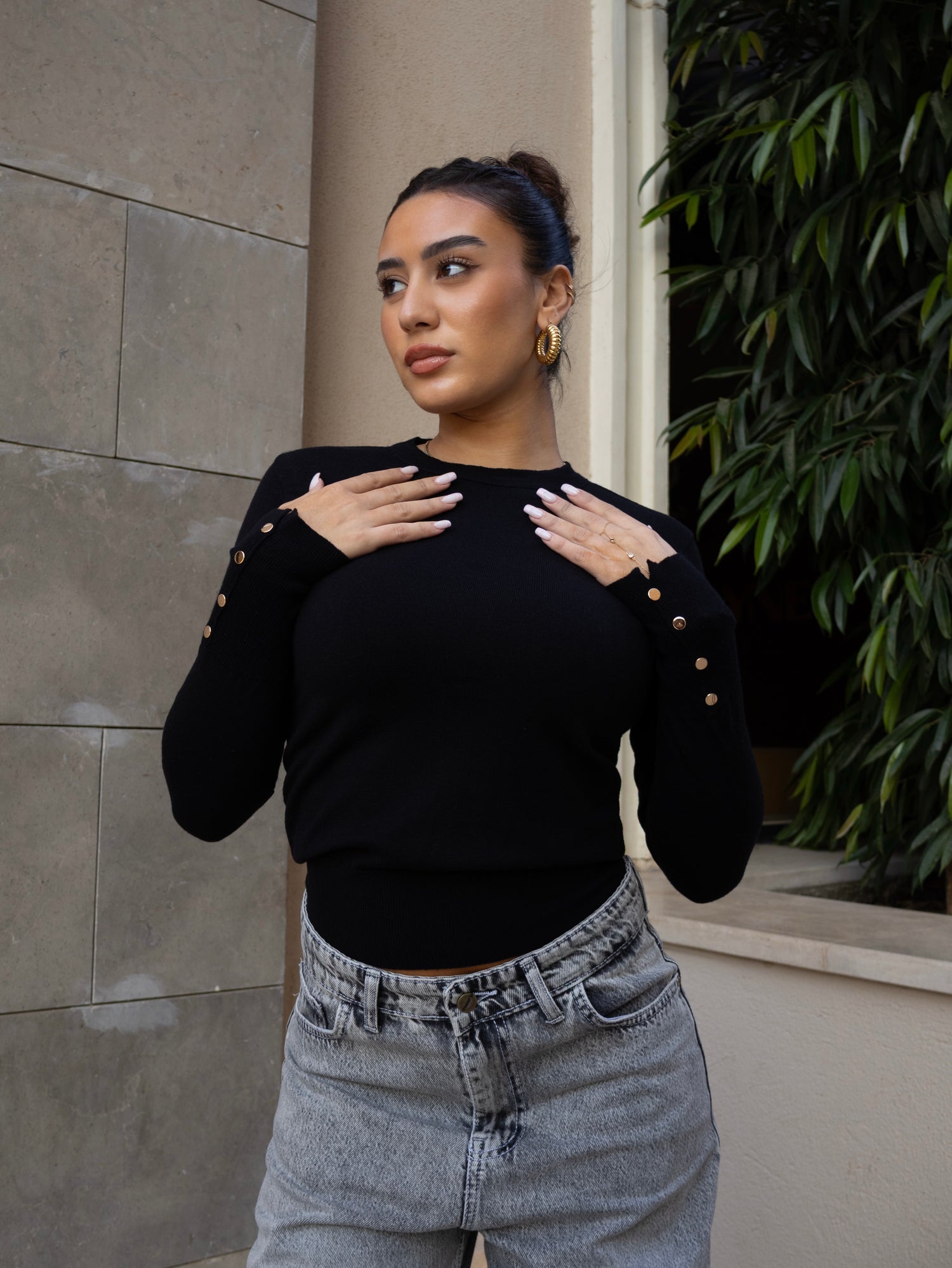 KNITTED CREWNECK LONG SLEEVE TOP