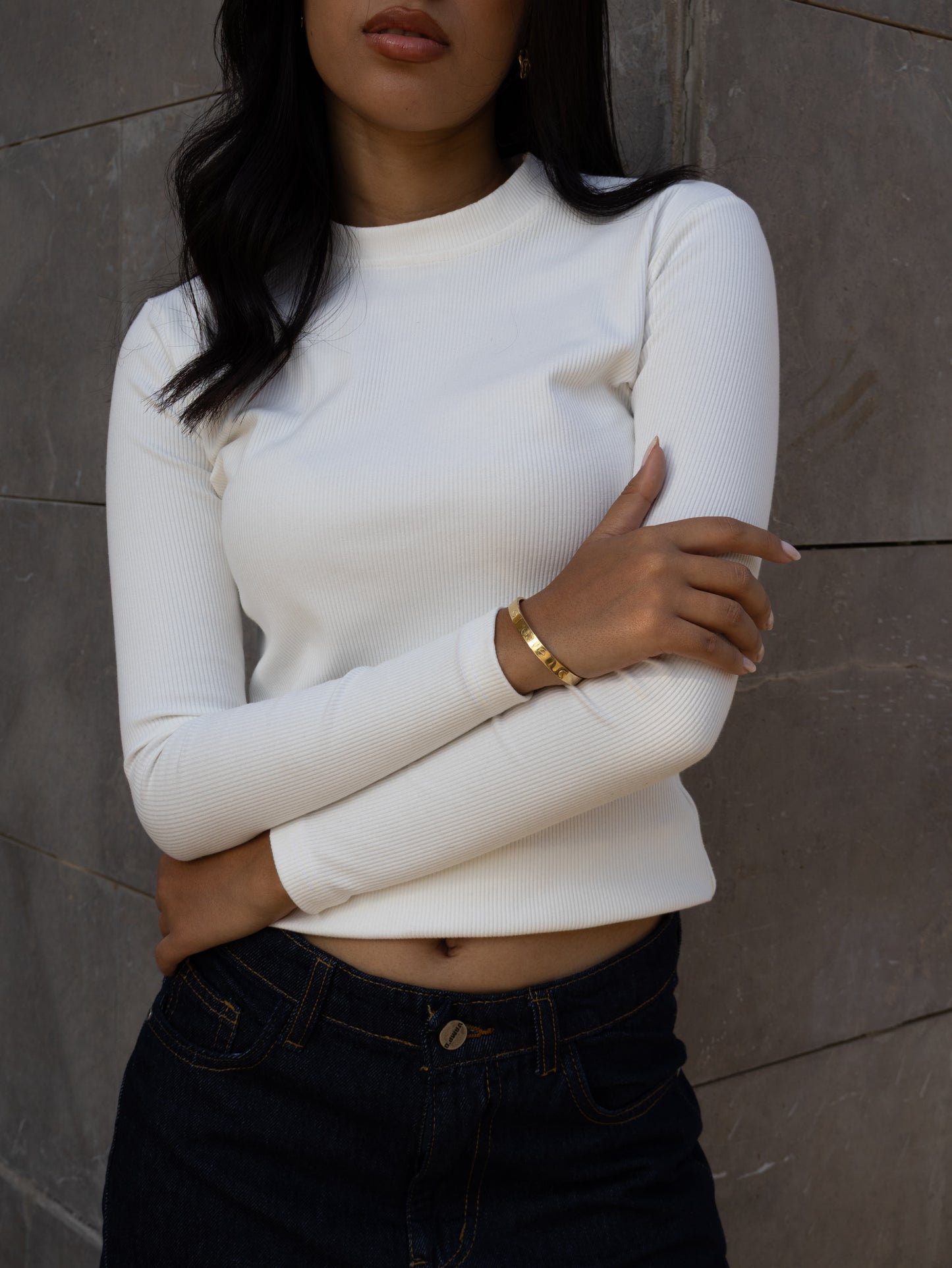 Off-WHITE RIBBED COTTON CREWNECK BASIC TOP