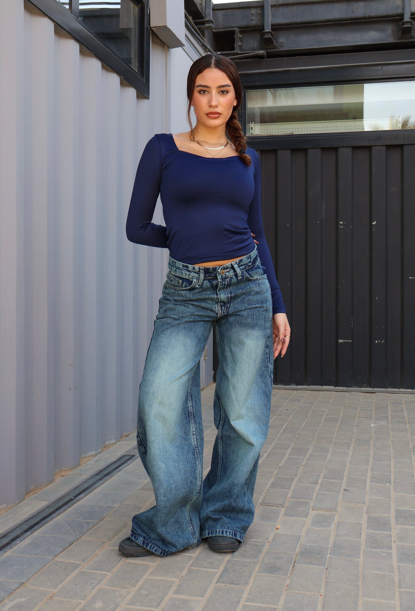 VINTAGE BLUE LOW-WAIST WIDE LEG DENIM
