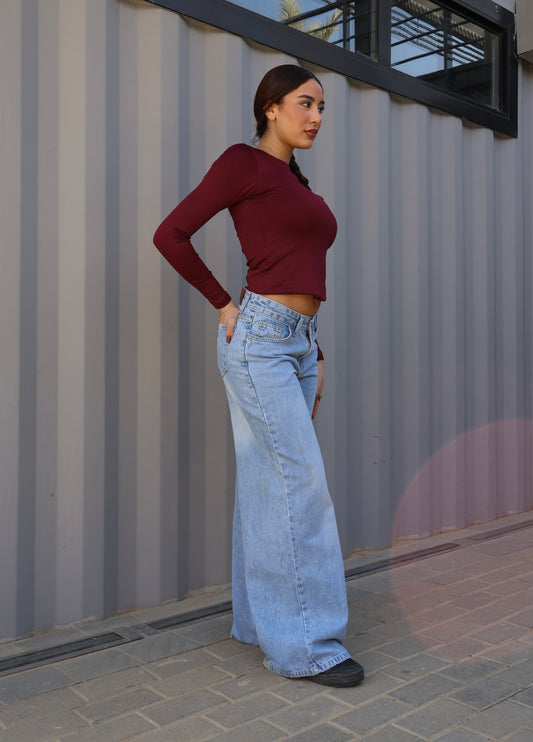 BLUE LOW-WAIST WIDE LEG DENIM