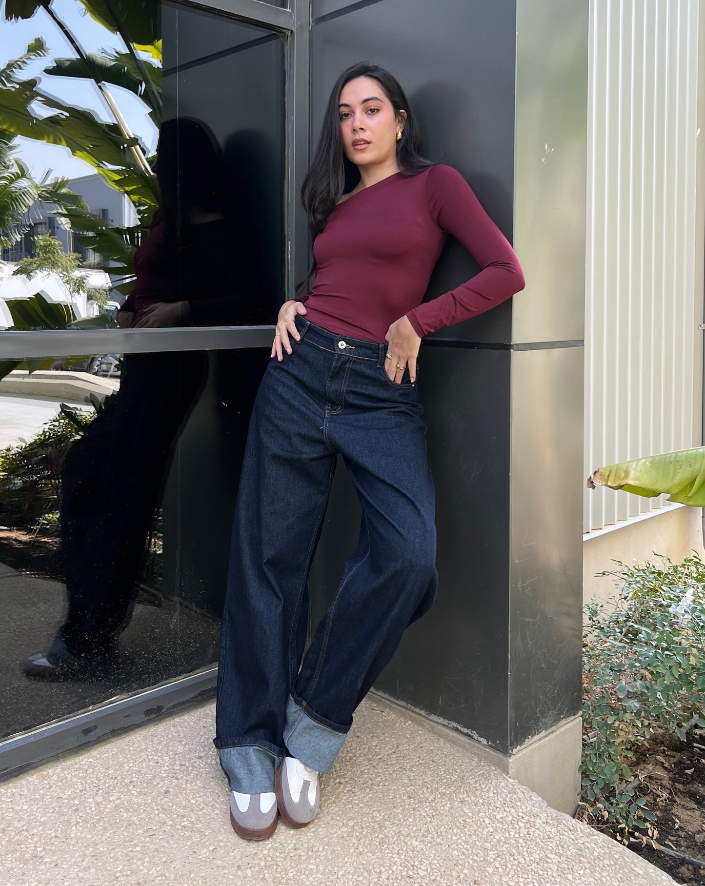 RAW WIDE LEG DENIM WITH TURN UP HEMS