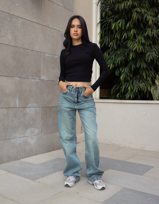 Warm blue High-rise Straight Denim