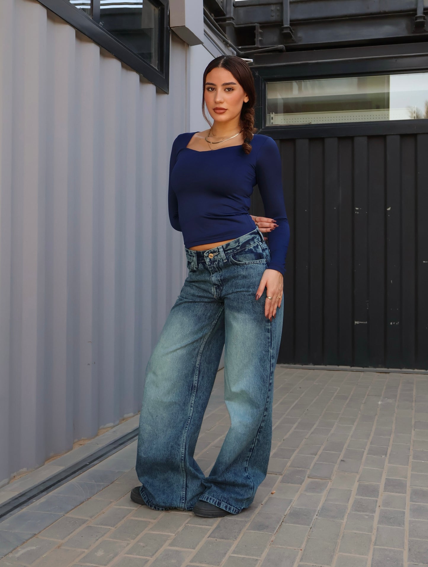 VINTAGE BLUE LOW-WAIST WIDE LEG DENIM