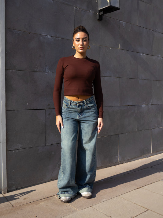 MID-RISE WARM BLUE WIDE-LEG DENIM