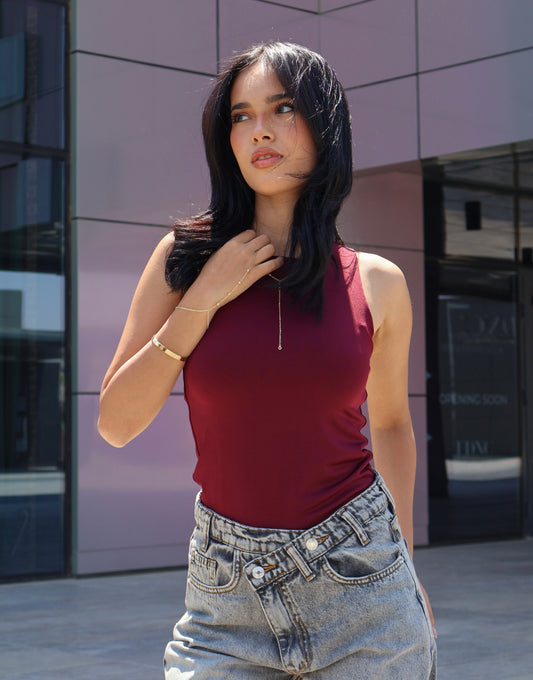 BURGUNDY NORMAL CUT BASIC TOP