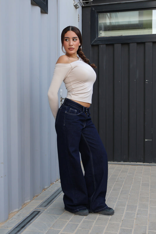 RAW LOW-WAIST WIDE LEG DENIM