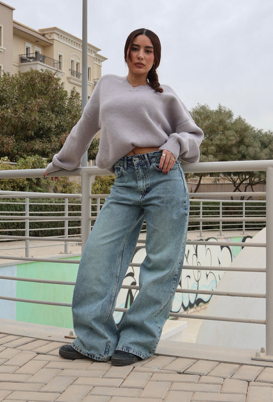 WARM BLUE MID-RISE BAGGY DENIM