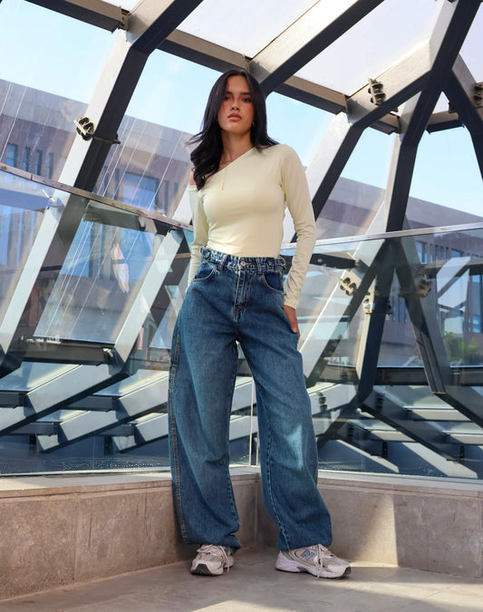BLUE GREEN ADJUSTABLE BALLOON FIT DENIM
