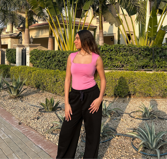 PINK SQUARE NECK BASIC TOP