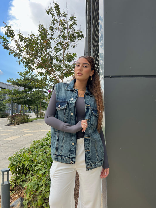 BLUE OVERSIZED DENIM VEST