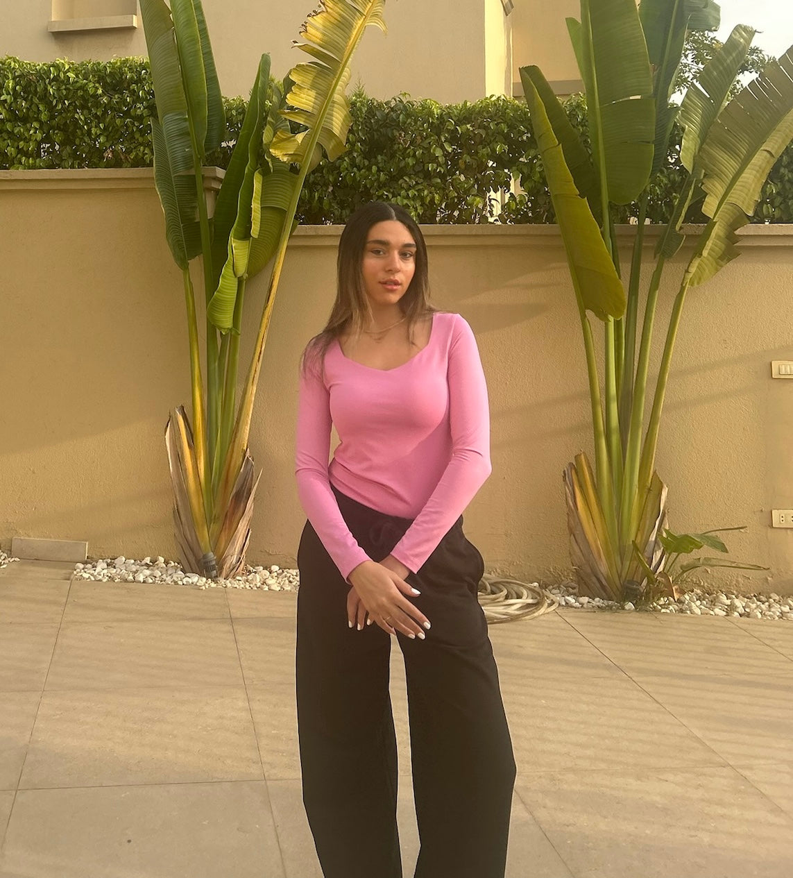SQUARE NECK LONG-SLEEVE BASIC TOP