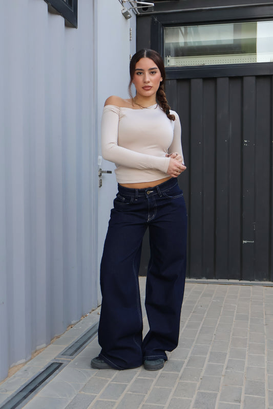 BEIGE ONE-SHOULDER BASIC TOP