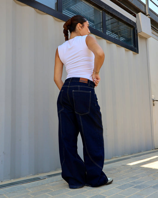 RAW BLUE LOW-WAIST SUPER BAGGY DENIM
