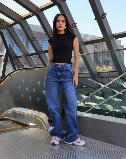 Dark Blue High-rise Straight Denim