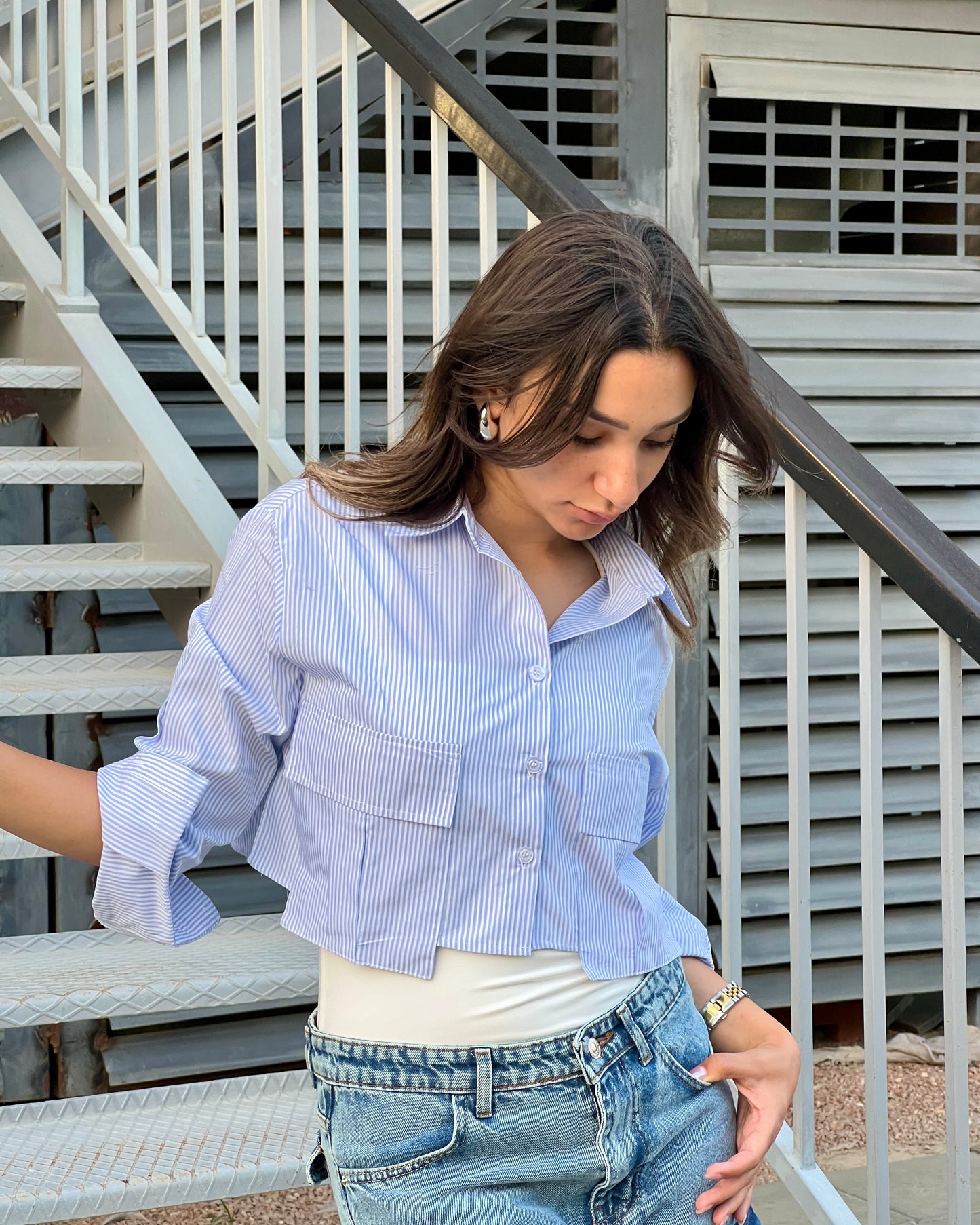 BABY BLUE THICK CROPPED SHIRT