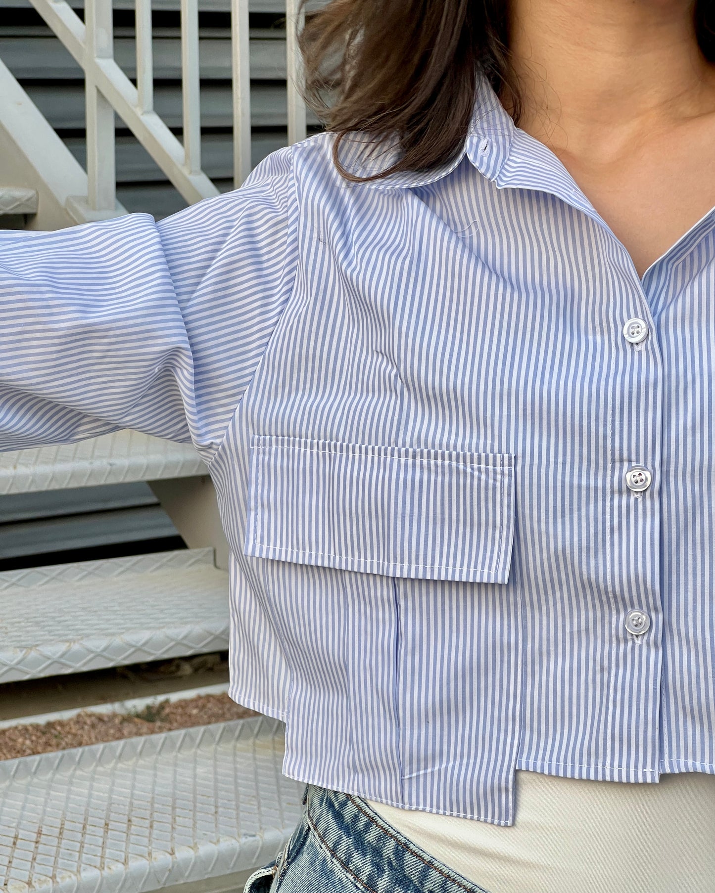 BABY BLUE THICK CROPPED SHIRT