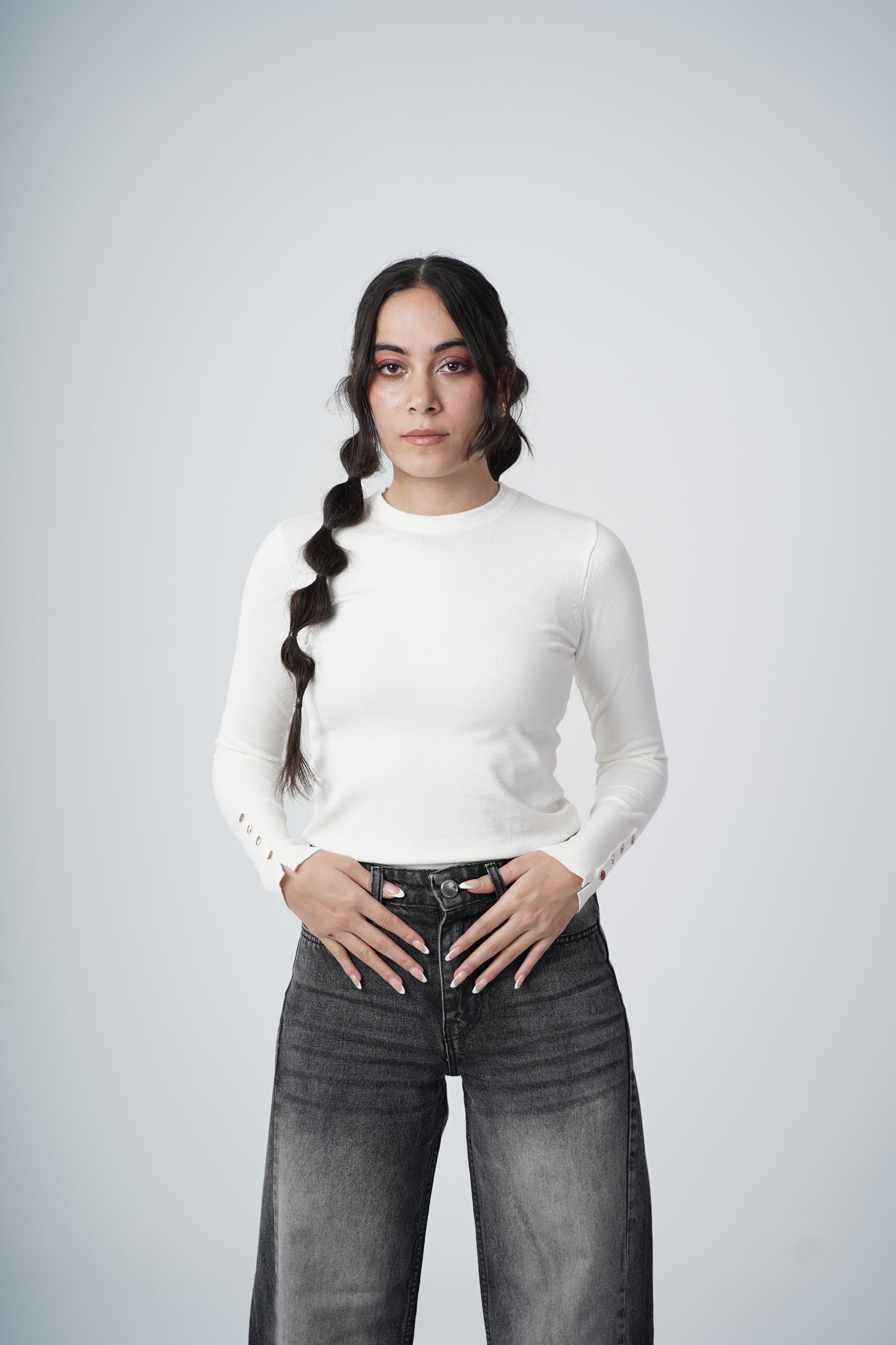 OFF WHITE CREW NECK KNIT TOP