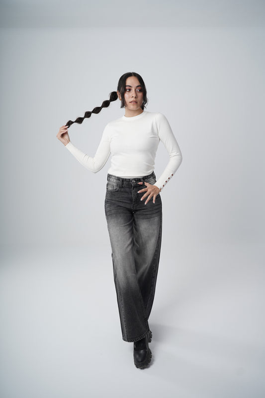 OFF WHITE CREW NECK KNIT TOP